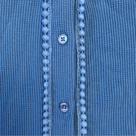 Woman Within Waffle Knit Thermal Tunic Top Plus Size 1X 22 24 Blue Button Down - Picture 5 of 7